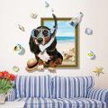 furniture and decoration Miico Creative 3D Cartoon Summer Diving Dog Frame PVC Removable Home Room Decorative Wall Floor Decor Sticker. 