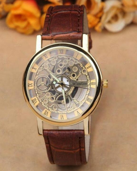 Transparent%20Dial%20Watch%20For%20Unisex-%20Golden%20Dial%20&%20Brown%20Belt%20-%20Image%203