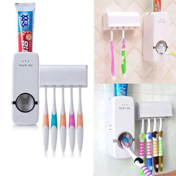 Toothpaste Dispenser With 5 Brush Holder Wall Mounted Automatic Hands ...