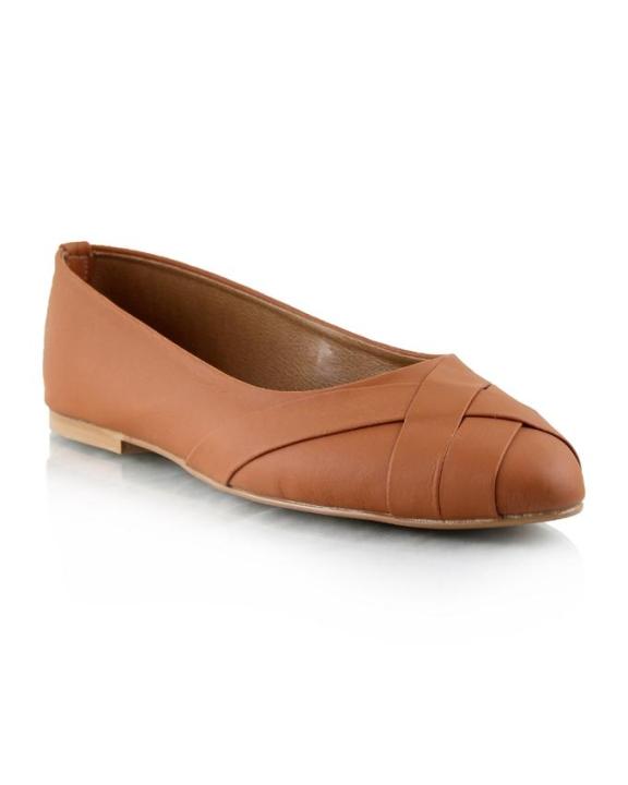Tan Faux Leather Pump Flats For Women