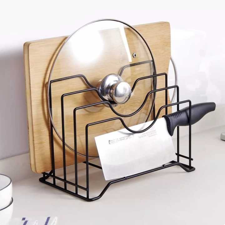 Iron Kitchen Shelf Pan Rack Cutting Board Holder, Metal Pot Lid Holder, Chopping Board Organizer, Stainless Steel Dish Rack, Multi Story Storage Rack Kitchen Holder, Pot Lid Organizer, Pot Cover Rack