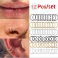12Pcs/set Nose Ring Piercing Punk golden selvar Color Handmade Tiny Nose Lip Hoop Ring Septum Rings Piercing Stud Body Jewelry. 