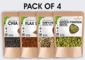 Bundle of 4 – Pumpkin Seeds, Sunflower Seeds, Flax Seeds (Alsi ke Beej) & Organic Chia Seeds | Superfood Combo for Weight Loss, Protein & Energy | Delhi Gate Organics. 