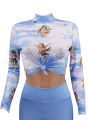 2020 Women's Floral Print 2 Piece Set, Long Sleeve Standup Collar Crop Top Skinny Long Pants Sports Sweat. 