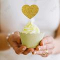 Pack of 6 Heart shape Cupcake Toppers For Wedding Anniversary & Engagement Party Celebration in Gold. 