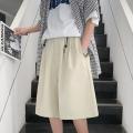 Men Solid Casual Shorts Loose Wide Leg Knee Length Summer Breathable Fashion Simple Trousers Korean Style Silk Satin Thin Bottom. 
