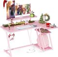 48 Inch L-Shaped Gaming Desk, Smooth Surface& Power Outlets Black - Pink - White   (Customised). 