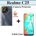 Realme C25 Tempered Glass Screen Protector 9H Gorilla Flexible Back Camera. 