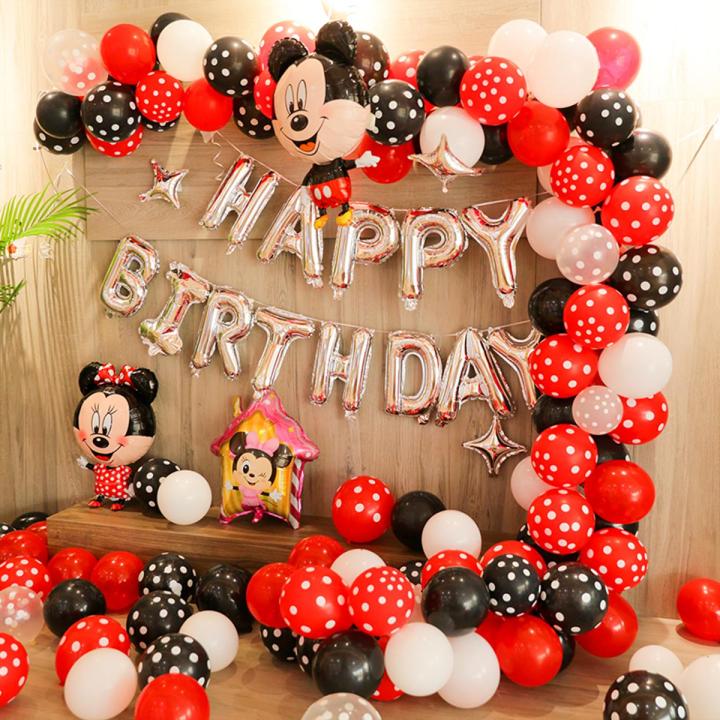 Jumbo Size Mickey and Minnei Grand Decoration Set With Red & Black Theme  and Jumbo Size Mickey & Minnie Mouse Foil Balloons