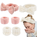 Spa Headband and Wrist Towels for Face Washing Set Elastic Bow Headbands with Highly Absorbent Wristbands for Shower Skincare. 
