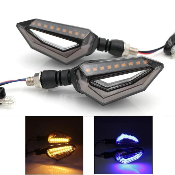 Universal Motorcycle bike DRL INDICATOR WITH FLOW LIGHT Lava Style 4 pcs Blue