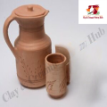 Clay Jug with 1 Piece clay Glass Handmade Natural Clay for Natural Cool Water | Clay Crockery Pots | Earthen Crockery Pots | Terracotta Crockery Pots. 