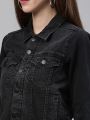 CLOTHING   ZHEIA Women Black Solid Denim Jacket. 