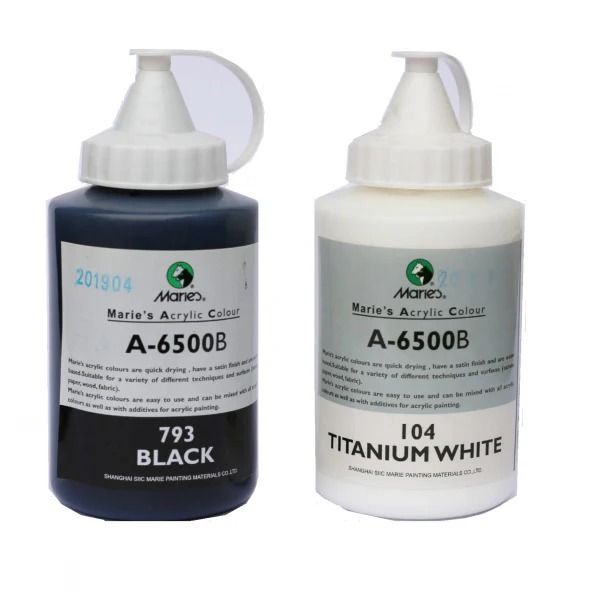 Maries Acrylic Paint Color 500ml Nozzle Jar 104 Titanium White / 793 Black
