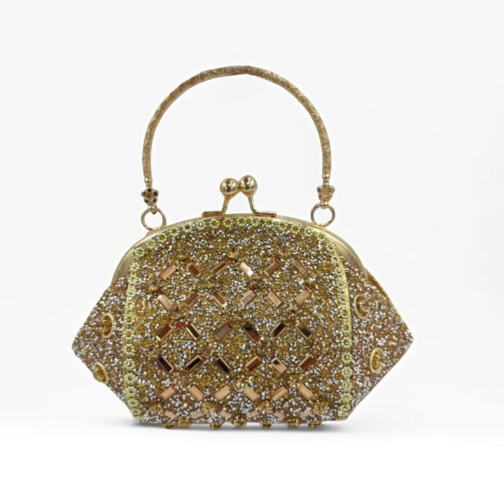ASC Collection New Design Bridal Clutch Bag with Metal Frame and Fresh Stones in 3 Colors: Silver, Golden, and More
