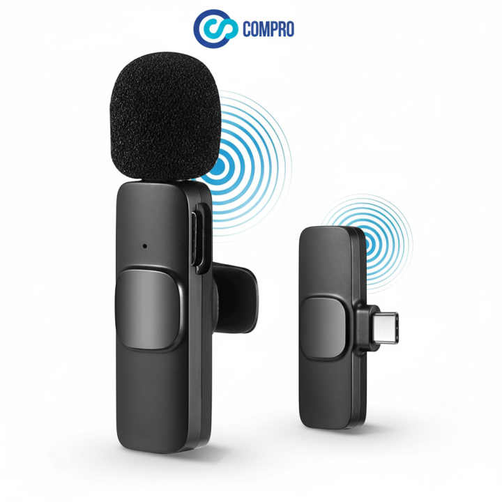 Compro K8 Wireless Mic - Type C Wireless Microphone for Mobile and iPhone with Noise Reduction, Bluetooth, and 20 Meter Long Range - Perfect for Vlogging, YouTube, TikTok, Live Game Shooting, and Streaming Collar Mic