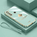 For Realme 5i Back Cover + Hand Strap Fashion Shiny 6D Plating Maple Leaves Protective Case Square Bumper Soft Silicone Mobile Phone Cases. 
