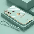 For Realme 5i Back Cover + Hand Strap Fashion Shiny 6D Plating Maple Leaves Protective Case Square Bumper Soft Silicone Mobile Phone Cases. 