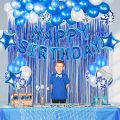 Happy Birthday Blue Decoration Set Including Birthday Foil + 30 Balloons +3x Confetti Balloons +2x Stars + 1pc Curtains 6 feet Length ) Birthday themes for girls and boys -Birthday accessories Birthday décor. 