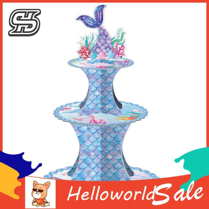 Mermaid Cupcake Stand 1 Set Mermaid Cake Stand 3 Tier Cupcake Holder Dessert Storage Rack Tower Baby Shower Girls Birthday Party Supplies Cupcake Holder