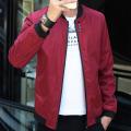 Men Simple Casual Baseball Jacket Solid Color Stand-up Collar Coat. 