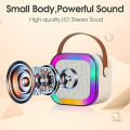 K12 Wireless Mic With Speaker - Single / Double RGB 7 Colour Dancing Light Karaoke Mic With Portable Bluetooth Microphone For Recording With Speaker For Music - 3 in 1 USB / AUX / SD Card Slot Karaoke Handheld Microphone - Black, Blue & Pink Colours. 