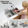 12"×4.72" Kitchen Sink Organizer Tray Durable Multiple Usage Grey Sponges Holder Non-slip Eco-Friendly Dish Soap Dispenser for Kitchen Bathroom Counter. 