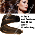 Very Long Hair Extension For Girls Dark Golden Ombre Strong 5 Clips 32 Inches Long  3 In 1 Colors Ombre Chocolate brown Honey Blonde With Golden. 