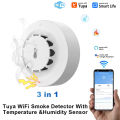 Tuya WiFi Smart Smoke Detector with Temperature &amp; Humidity Sensor, 80dB Alarm, Remote Alerts. 