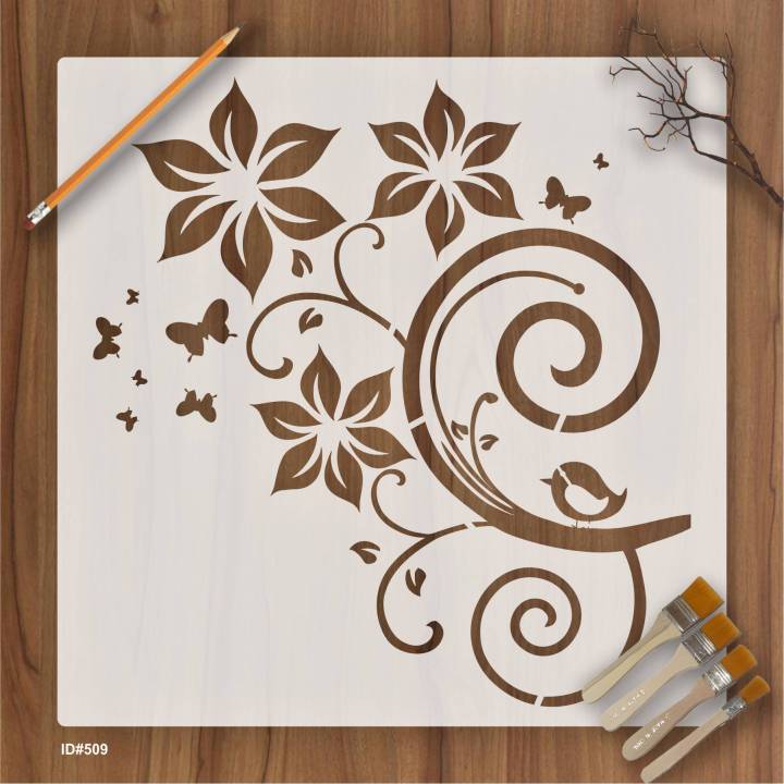 Flower And Butterfly Stencil Design