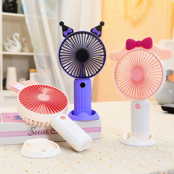 Kawaii Sanrio Handheld Mini Fan Cinnamoroll Accessories Cute Cartoon Anime Usb Charging Two-Speed Wind Power Toys for Girls Gift