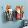 Cute Bear Wall Mounted Toothbrush Holder And Paste Kids Things Bathroom Accessories Shelf Storage Supplies Organizer Container. 