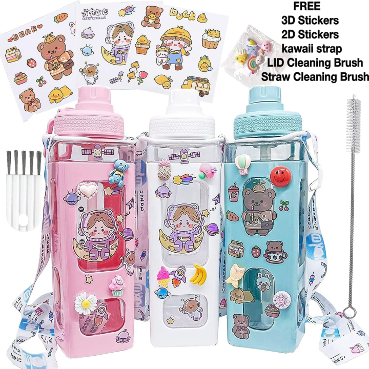 900ml Korean Square  Water Bottle Large Capacity Bottle Student Portable Bottle With Straw Plastic Water Bottle BPA Free