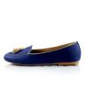 Navy Blue Faux Leather Moccasins For Women. 