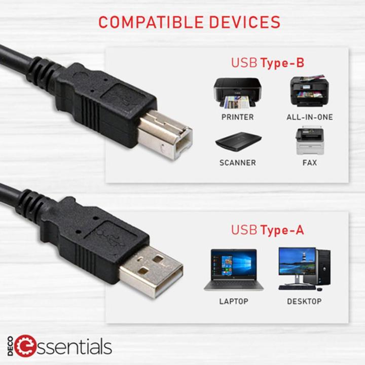 Printer cable USB A to USB Type B 2.0 100 % Branded Cable Type C Printer Scanner Cord Compatible for MacBook Pro, HP Canon Printers and More (4FT, Black)