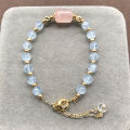 Natural Crystal Bracelet New Temperament Pink Crystal Barrel Beads Bracelet Aquamarine Bracelet. 