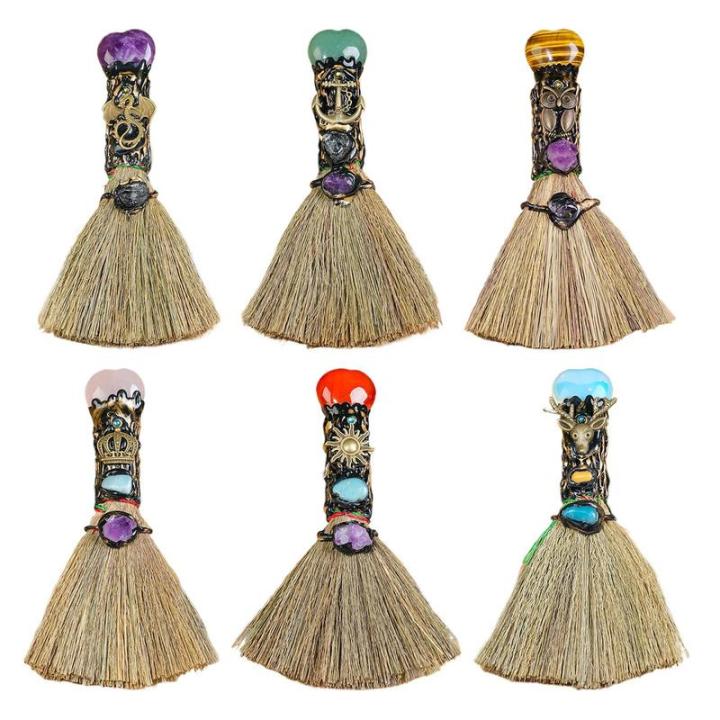 Magic Witch Wicca Altar Broom Witchcraft Accessories Crystal Point Wand Gemstone Feather For Cleansing Healing Decor