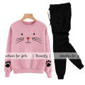 Pink Cat Printed Tracksuit For Girls & Womens - Soft & Comfortable Fleece Fabric Sweatshirt For Girls Hoodies & Trouser For Girls Printed Tracksuit. 
