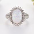 Large Fire Opal Stone Silver Color Ring Crystal Rings Bague Women Men Anniversary Wedding Ring Gifts Jewelry Anel Z4J729. 