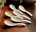 6 Pcs  Ceramic Soup Spoons set- Table Spoons for Soup and Rice - Deep Oval Hole - White Color -High Quality Ceramic Spoon's - With Hanging Hole - Microwave Safe Soup Spoon's-. 