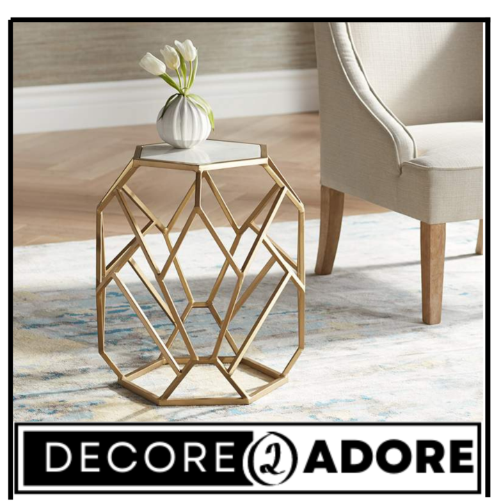 Decore To Adore Customize One Piece Geometric 20 1/2″ Wide Hexagon Accent Gold Color With Wood Top Table