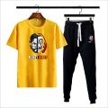 MONEY HEIST Printed Men's Clothing Summer Breathable T-Shirt and Black Trouser Gym wear and comfortable. 