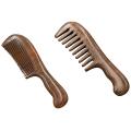 2Pcs Sandalwood Wide Tooth Comb Curly Hair Portable Coarse Tooth Wooden Comb Hair Massage Tool, Fine & Coarse. 