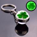 Clover Keychain Four Leaf Clover Glass Bal L Double Side Pendant Metal Keyring Lucky Jewelry Gift. 