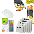 28 Pcs/Set Value Pack For Artist - Canvases, Acrylic Paints, Multi Shape Brushes and 10 Wells Palette - KC. 