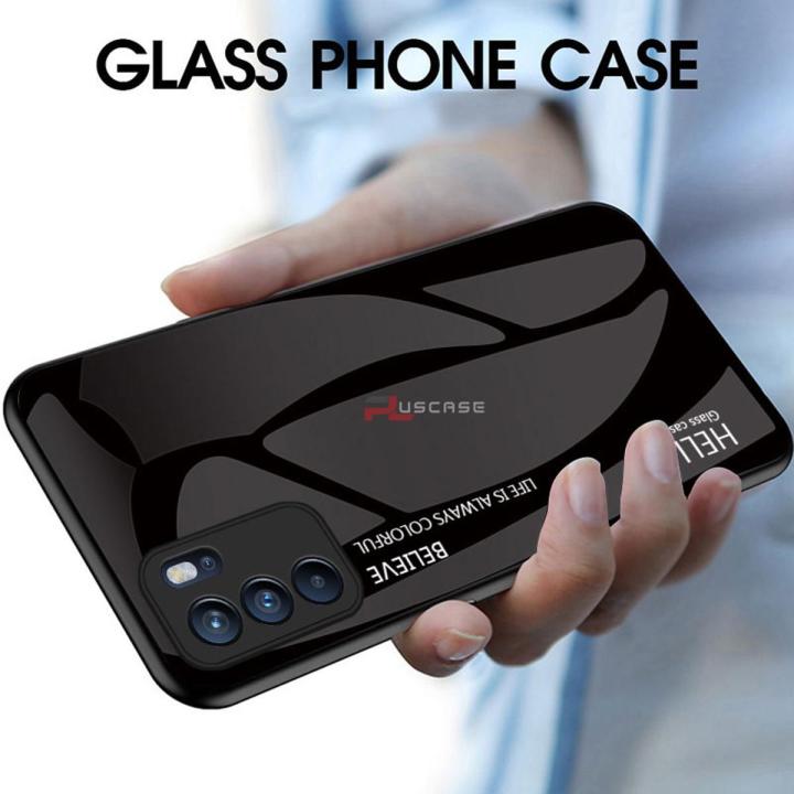 PlusCase for OPPO Reno6 Pro 5G Case Glass Hard Gradient Painted Shockproof Phone Back Cover