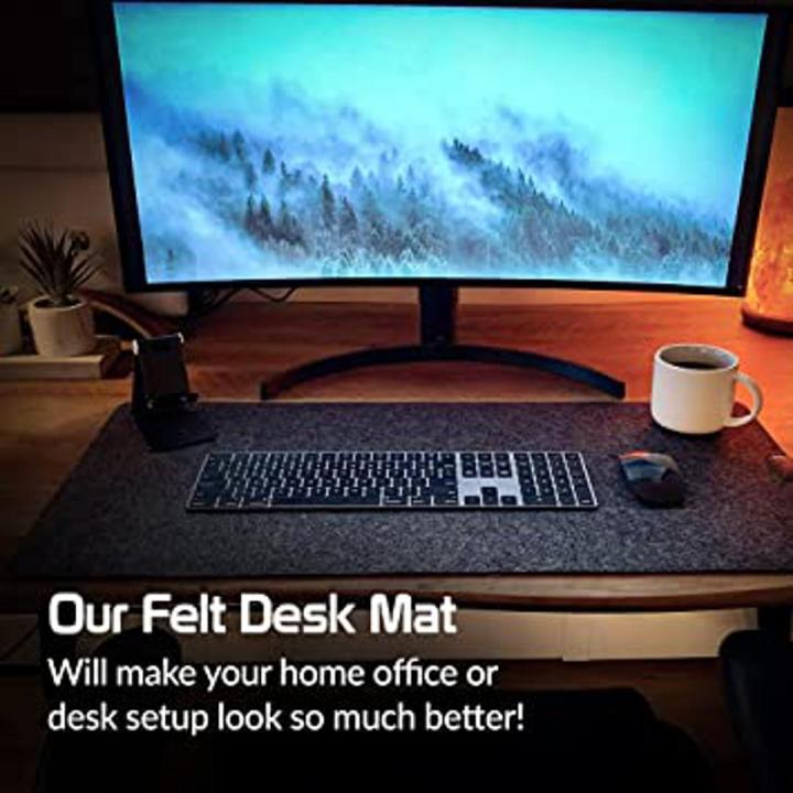 Customized Felt Desk Mat 10x35 inches Large Black Wool Desk Mat | Mouse Pad with Non-Slip Rubber Grip.