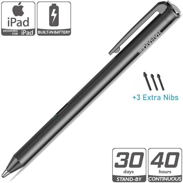 HAHAKEE Stylus Pen Compatible for iPad Pro/Air/mini Series, 40hrs Working&30days Stand-by, Active Fine Tip Pencil for Drawing, Not Need Bluetooth Connect, Passed CE Certification with 3 Extra Pen Tips