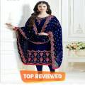 Dress For womens | Dress For Girls | Navy Chiffon Crincle Embroidered | Unstitched. 