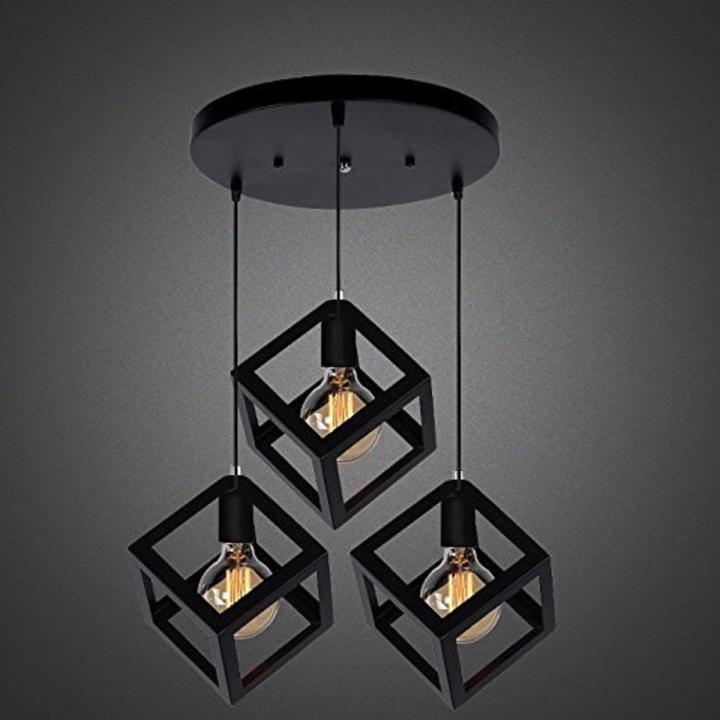 3 in 1 Base Square Cube Hanging Lamp, Ceiling Lamp, Pendant Lamp, For Home, Office, TV Lounge, Bed Room, Led Light, Led Bulb, Filament Bulb
